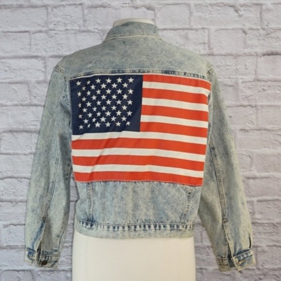 Vintage Jackets & Blazers - Vintage Acid Wash American Flag Patch Jean Jacket